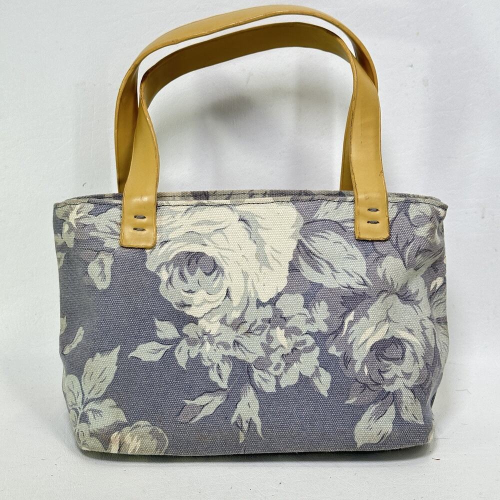 Nine Co Mini Tote Handbag Ash Gray Floral Canvas Faux Leather Handles Purse Bag